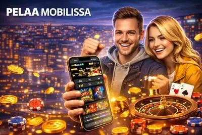 Pariskunta pelaa mobiilikasinolla ja nauttii voitoista yhdessä