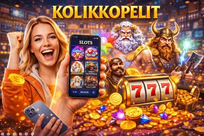 Nainen pelaa kolikkopelejä mobiilissa ja voittaa suuria palkintoja