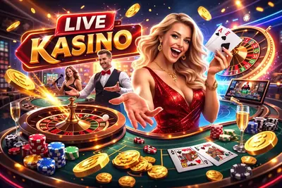 Nainen pelaa live rulettia kasinolla ja jakaja hymyilee taustalla
